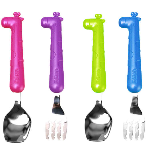 edison爱迪生长颈鹿不锈钢勺叉子婴儿童训练宝宝便携安全餐具套装 商品图3