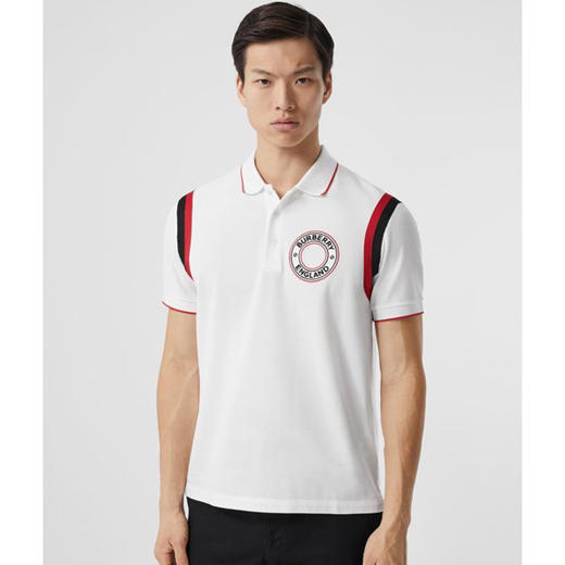 【一】BURBERRY 博柏利 2021春夏 男士白色徽标图案嵌花珠地网眼棉质 Polo 衫 白色 8037049 A1464 商品图1