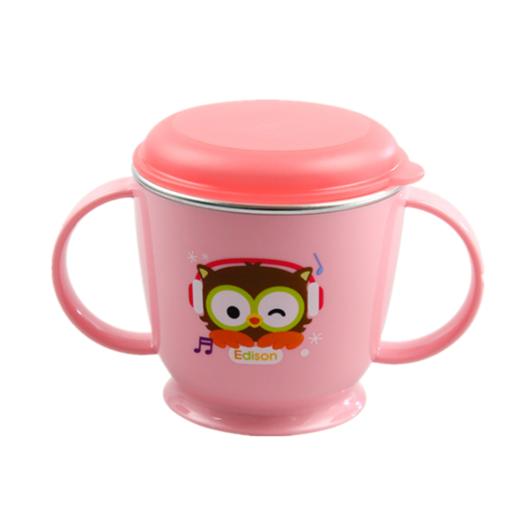 韩国爱迪生Edison猫头鹰防滑儿童水杯不锈钢 双柄宝宝水杯带盖240ml 商品图2