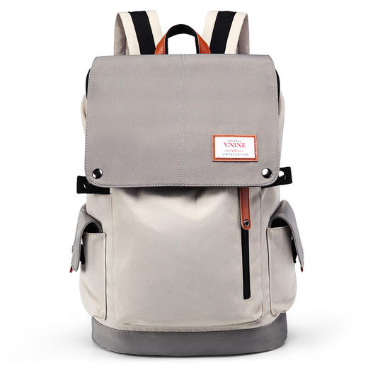 第九城V.NINE 双肩包男士大容量15.6英寸电脑包防泼水旅行背包情侣高中大学生上课书包女 VD7BV33886J 米灰 商品图0