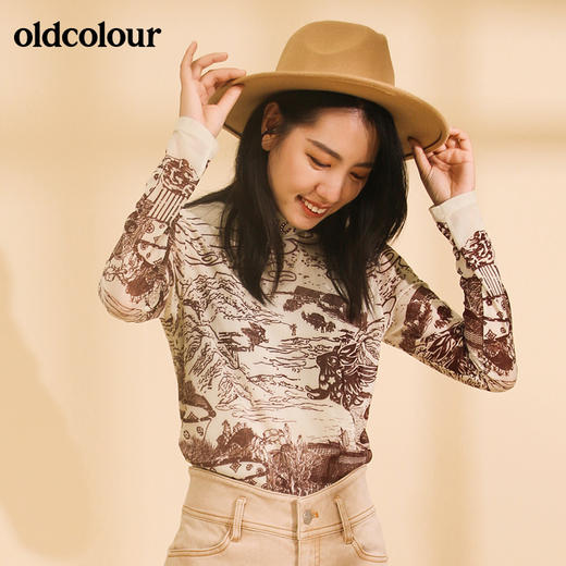 oldcolour复古花色长袖T恤女M42023249 商品图0