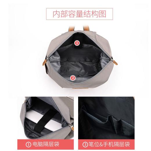 第九城V.NINE 双肩包女士防泼水旅行背包大容量15.6英寸电脑包校园情侣高中大学生上课简约书包男 粉配灰 商品图6