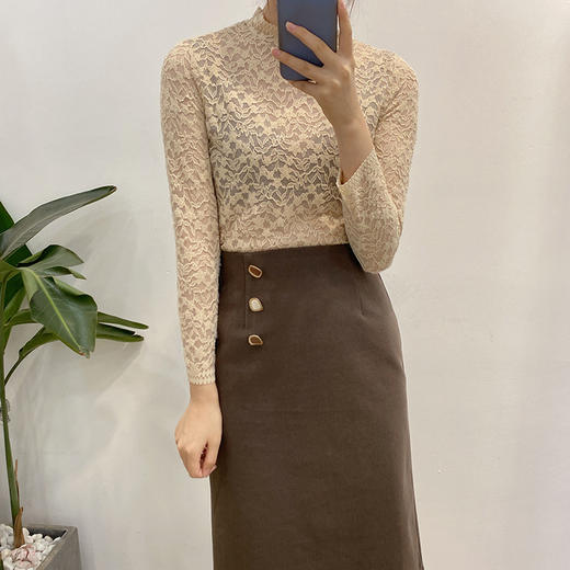 丁摩  钉珠打底蕾丝衫上衣韩版修身立领百搭小衫Q121035-DB99 商品图3