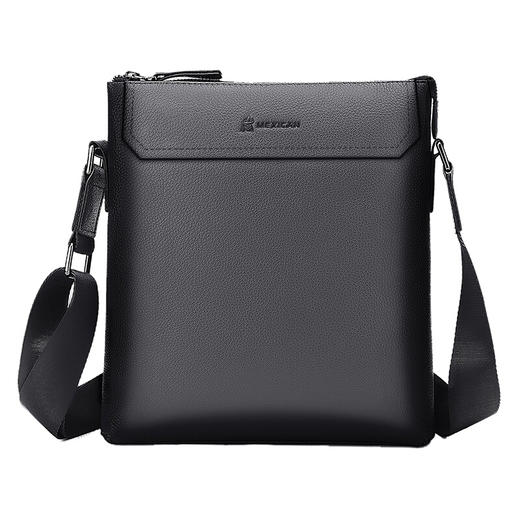 稻草人(MEXICAN)真皮男包男士单肩包头层牛皮竖款商务休闲单肩斜挎包小方包MMBD02190355黑色 商品图2