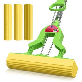 利临 (共3个头) 免手洗对折式挤水胶棉拖把 吸水海绵家用拖布 懒人墩布地拖办公干湿两用