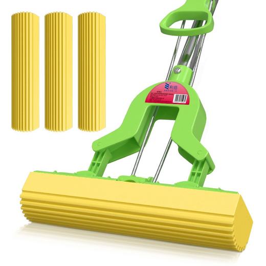 利临 (共3个头) 免手洗对折式挤水胶棉拖把 吸水海绵家用拖布 懒人墩布地拖办公干湿两用 商品图0