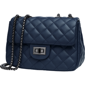 薇妮(Viney)牛皮时尚女包小香风单肩包菱格链条ck风小包潮流斜挎女士包包(深蓝色)