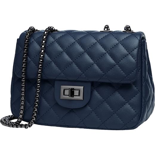 薇妮(Viney)牛皮时尚女包小香风单肩包菱格链条ck风小包潮流斜挎女士包包(深蓝色) 商品图0