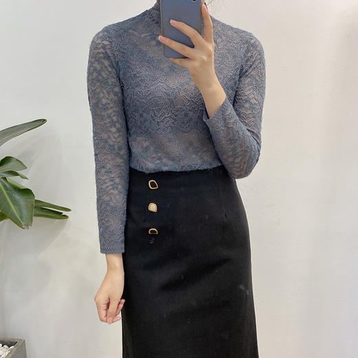 丁摩  钉珠打底蕾丝衫上衣韩版修身立领百搭小衫Q121035-DB99 商品图2