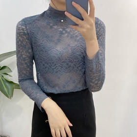 丁摩  钉珠打底蕾丝衫上衣韩版修身立领百搭小衫Q121035-DB99