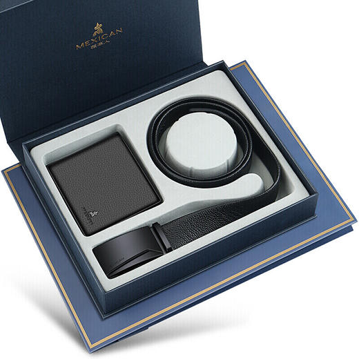 稻草人皮带礼盒套装 男士头层牛皮钱包+头层牛皮自动扣腰带送礼礼盒装MMLH200049-02（110-125cm) 商品图1