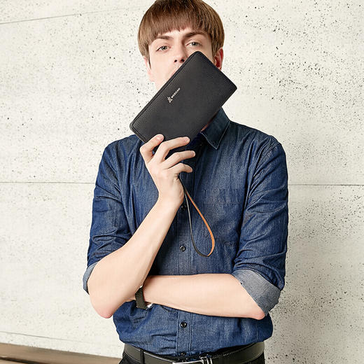 稻草人Mexican商务男士质感牛皮手包男式大容量手抓包男款钱包单拉手拿包MXC40172M-01黑色 商品图2