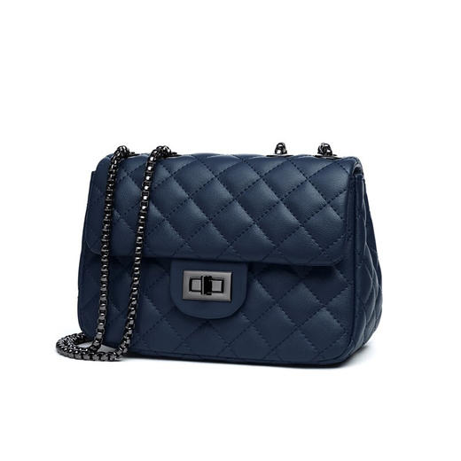 薇妮(Viney)牛皮时尚女包小香风单肩包菱格链条ck风小包潮流斜挎女士包包(深蓝色) 商品图2