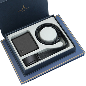 稻草人皮带礼盒套装 男士头层牛皮钱包+头层牛皮自动扣腰带送礼礼盒装MMLH200049-02（110-125cm)