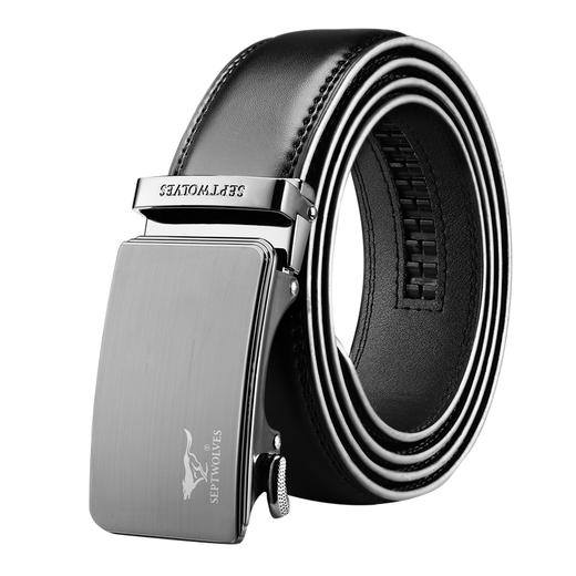 七匹狼皮带男自动扣牛皮时尚休闲款裤带简约中青年男腰带M73821A339-01黑色(110-120) 商品图0