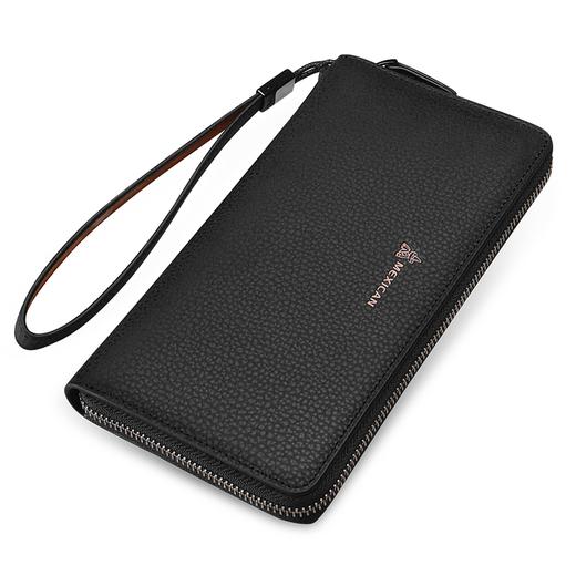 稻草人Mexican商务男士质感牛皮手包男式大容量手抓包男款钱包单拉手拿包MXC40172M-01黑色 商品图0