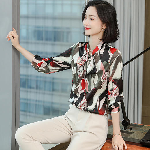 上海旗袍厂上海旗袍厂ASE-9091领口系带职场知性真丝衬衫 商品图3