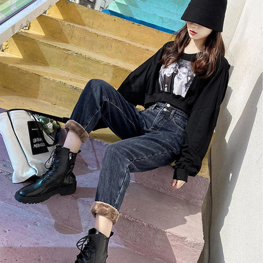 【高腰收腹加绒保暖】妮律修身个性加绒哈伦牛仔裤立体裁剪提臀塑型时尚百搭 商品图1