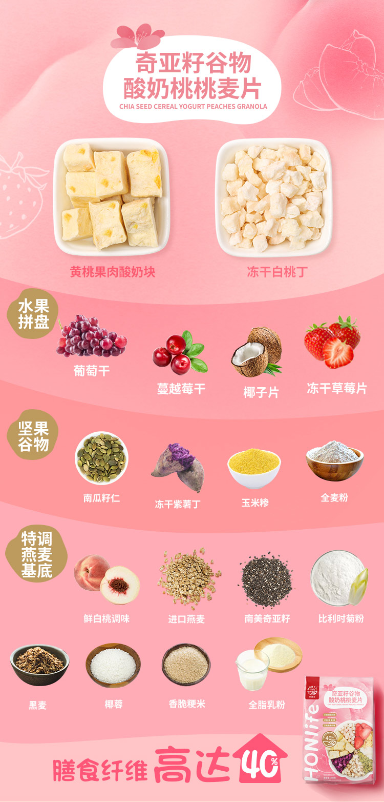 关晓彤代言 好麦多奇亚籽谷物麦片300g酸奶水果 酸奶柚柚 芝芝可可 水果莓莓 脆肉松海苔 酸奶桃桃特调燕麦基底干吃更好吃 2袋装