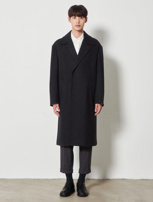 20FW 黑色羊毛混纺人字形隐形纽扣单外套JPY带授权招加盟代理 商品图1