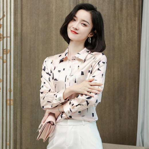 上海旗袍厂ASE-9076印花方领单排扣真丝衬衫 商品图1