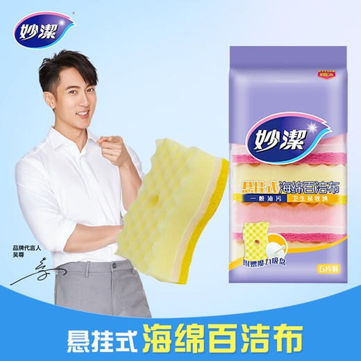 妙洁 海绵百洁布 悬挂式5片装 送悬挂吸盘（在包装里面） 商品图1