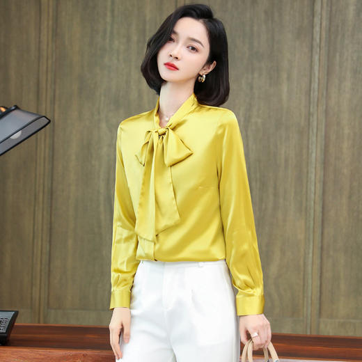 上海旗袍厂ASE-6620纯色系带职场单排扣真丝衬衫 商品图5