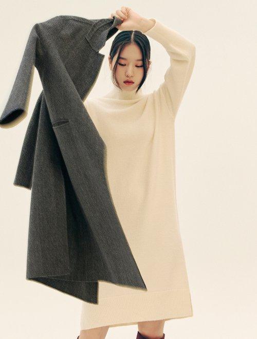 象牙色实心半领针织长款一件JPY带授权招加盟代理 商品图0