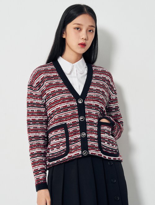 20FW 红色花呢豪华纽扣开衫JPY带授权招加盟代理