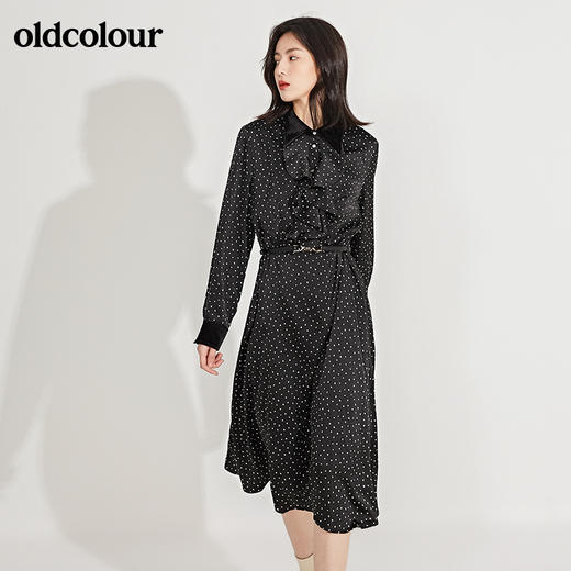 oldcolour春季新品时尚波点设计感收腰显瘦长袖连衣裙GN11103606 商品图2
