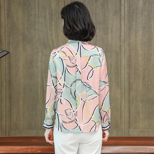 上海旗袍厂ASE-9088印染系带单排扣真丝衬衫 商品图3