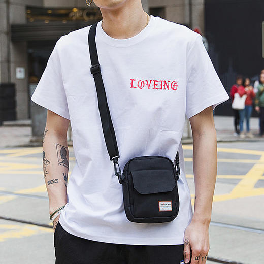 Landcase 单肩斜挎包小包男士腰包潮流运动迷你帆布小挎包韩版休闲手机挂包 842黑色 商品图0