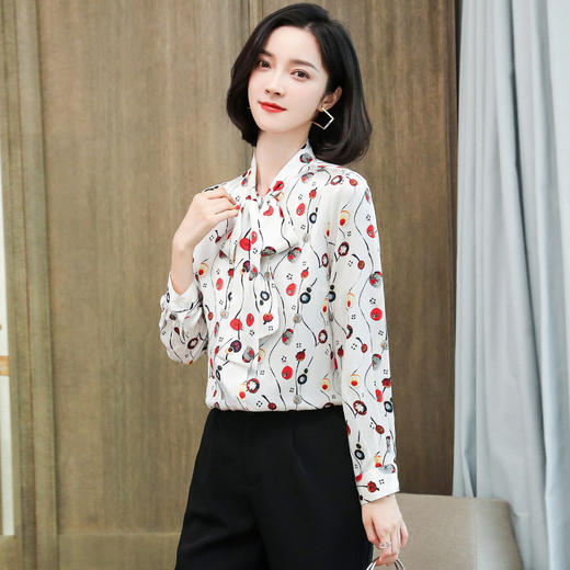 上海旗袍厂ASE-9089系带印花真丝衬衫 商品图0