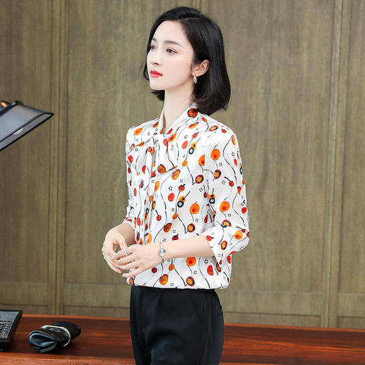 上海旗袍厂ASE-9089系带印花真丝衬衫 商品图5