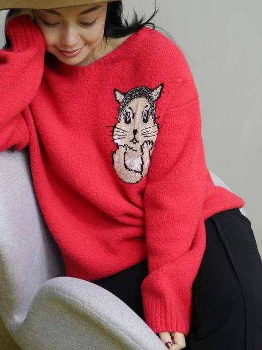 Miss Sixty2020冬季新款钉钻松鼠图案圆领套头毛衣女604RJ7340000 商品图2