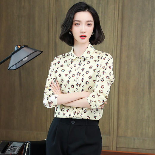 上海旗袍厂ASE-9086立领印花气质真丝衬衫 商品图2