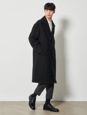 20FW 黑色羊毛混纺人字形隐形纽扣单外套JPY带授权招加盟代理