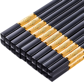 唐宗筷 合金筷子 10双装 不含钢 不发霉易清洗 耐高温 家用酒店日式筷 福寿绵绵金色 24cm 餐具套装 C6206