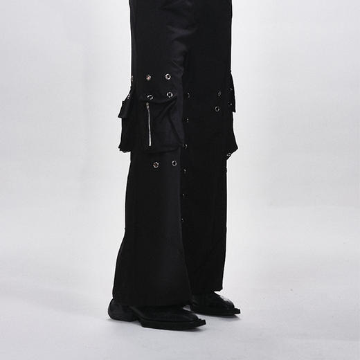 HUMANWORLD 21SS 阔腿大袋单排纽扣黑色裤子 商品图1