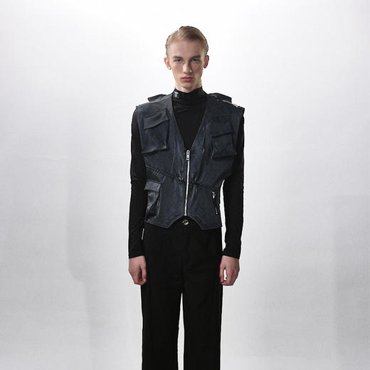 HUMANWORLD 21SS 不规则蛇纹拉链抽绳马甲 商品图0