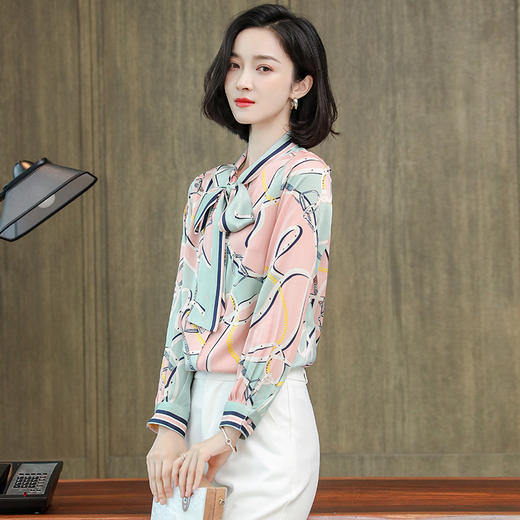 上海旗袍厂ASE-9088印染系带单排扣真丝衬衫 商品图5