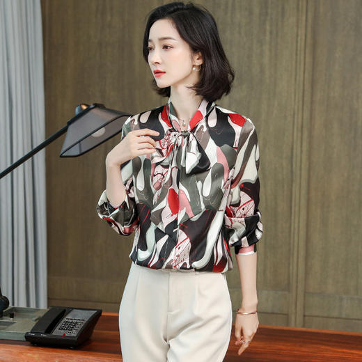 上海旗袍厂上海旗袍厂ASE-9091领口系带职场知性真丝衬衫 商品图0