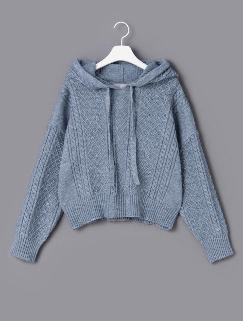 21SS 天蓝色电缆设置连帽针织衫JPY带授权招加盟代理 商品图0