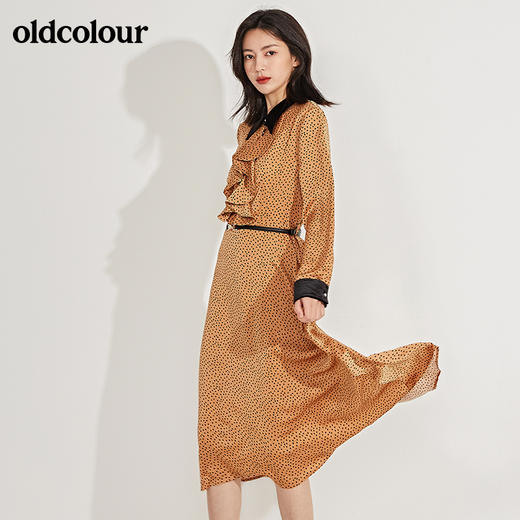 oldcolour春季新品时尚波点设计感收腰显瘦长袖连衣裙GN11103606 商品图3