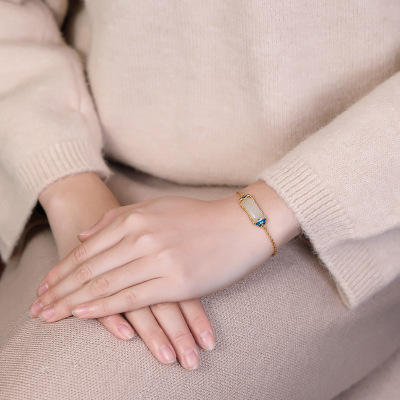 CWSS-S925银镀金和田玉复古景泰蓝如意方形女士手链 商品图2