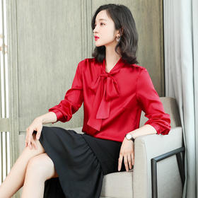 上海旗袍厂ASE-6620纯色系带职场单排扣真丝衬衫