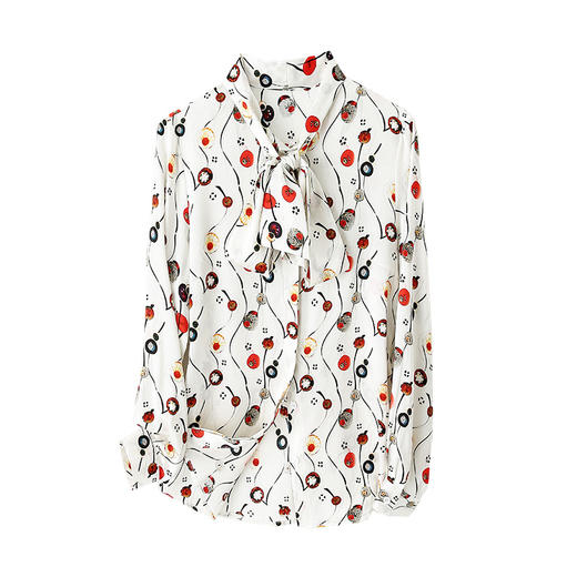 上海旗袍厂ASE-9089系带印花真丝衬衫 商品图4