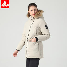 君羽 女款 羽绒中长款鹅绒800蓬 加厚秋冬连帽工装风 C52034