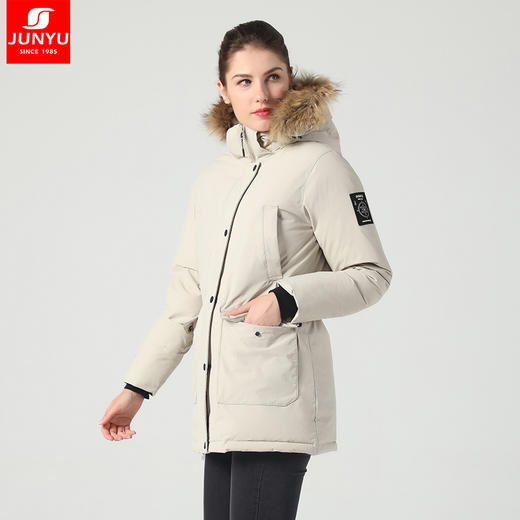 君羽 女款 羽绒中长款鹅绒800蓬 加厚秋冬连帽工装风 C52034 商品图0