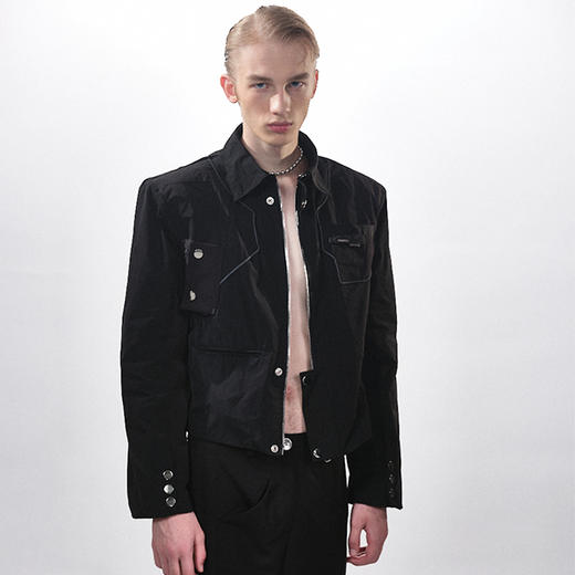 HUMANWORLD 21SS 黑色短装有领拉链外套 商品图1